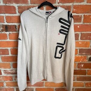 Y2K Surf Quiksilver Men's Zip-Up Hooded Sweater in Light Gray